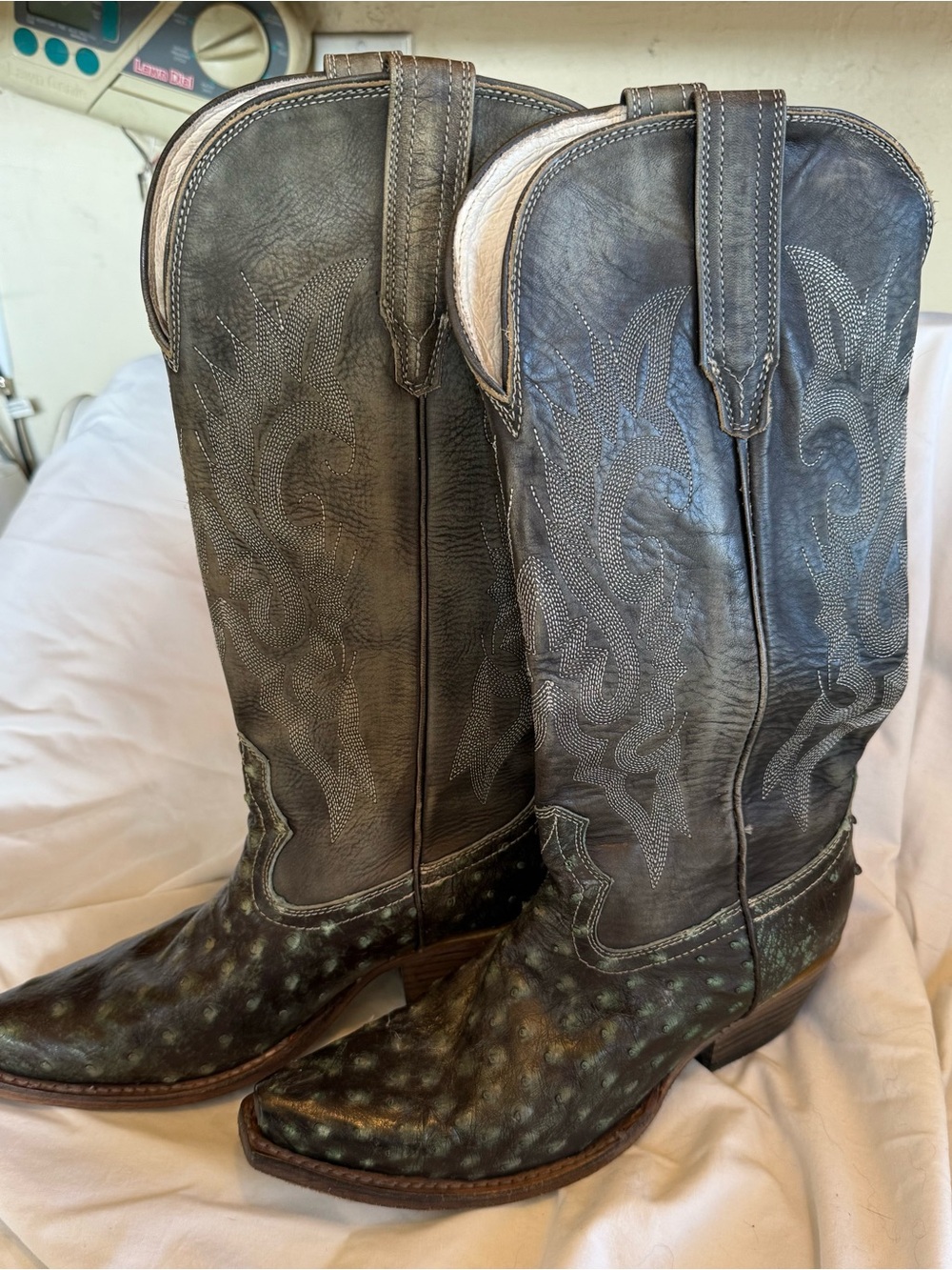 Freebird woodland green ostrich Distressed Leather Cowboy Boots - Picture 4 of 13